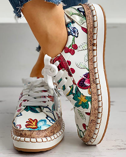 Dames Schoenen Bloemenprint Gevulkaniseerd Leer