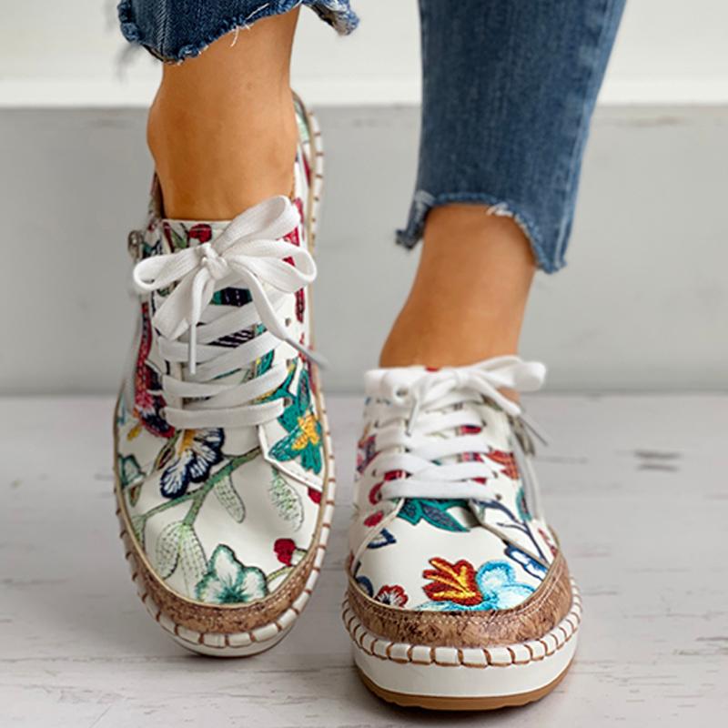 Dames Schoenen Bloemenprint Gevulkaniseerd Leer