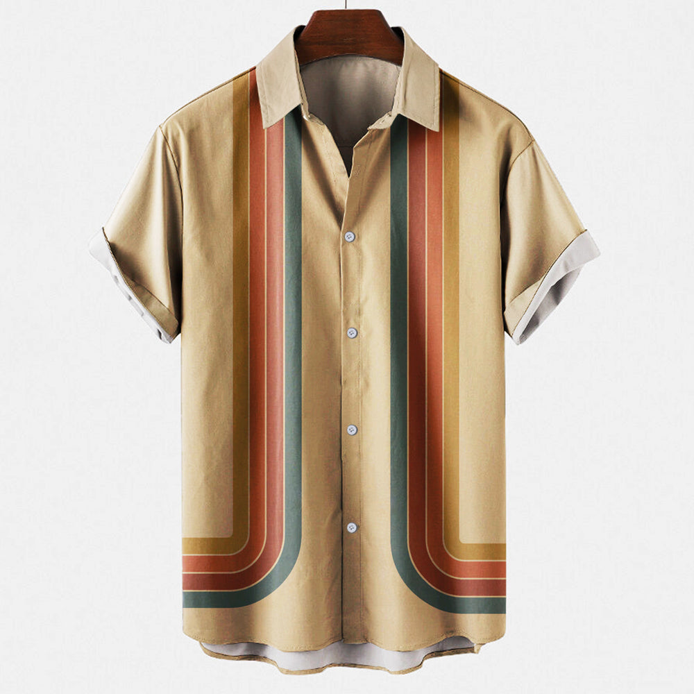 Mannen Overhemd Korte Mouwen met Streepjes Retro Stijl