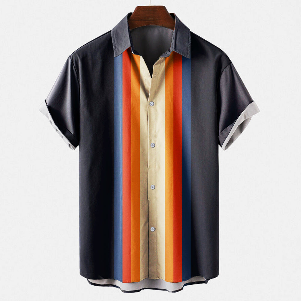 Mannen Overhemd Korte Mouwen met Streepjes Retro Stijl