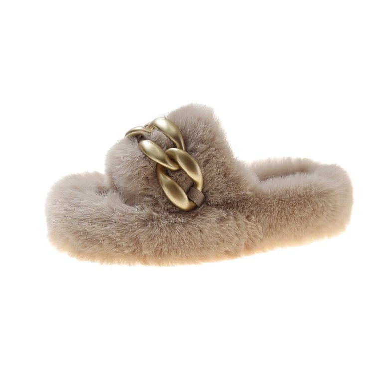 Dames Slippers Faux Fur Luxe met Ketting Detail