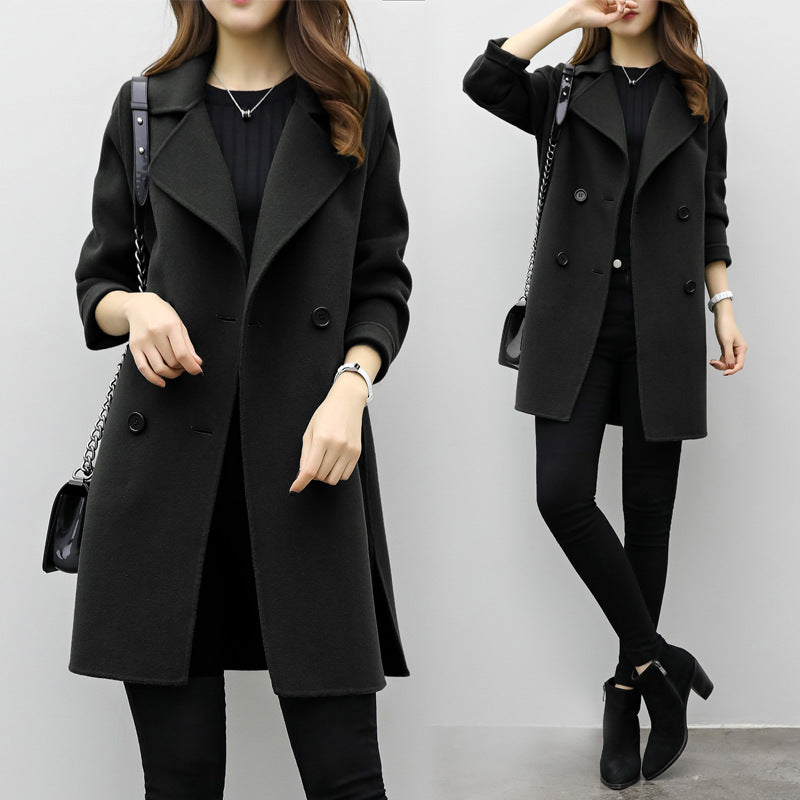 Dames Mantel Wollen Dubbel Geknoopt Stijlvolle Look
