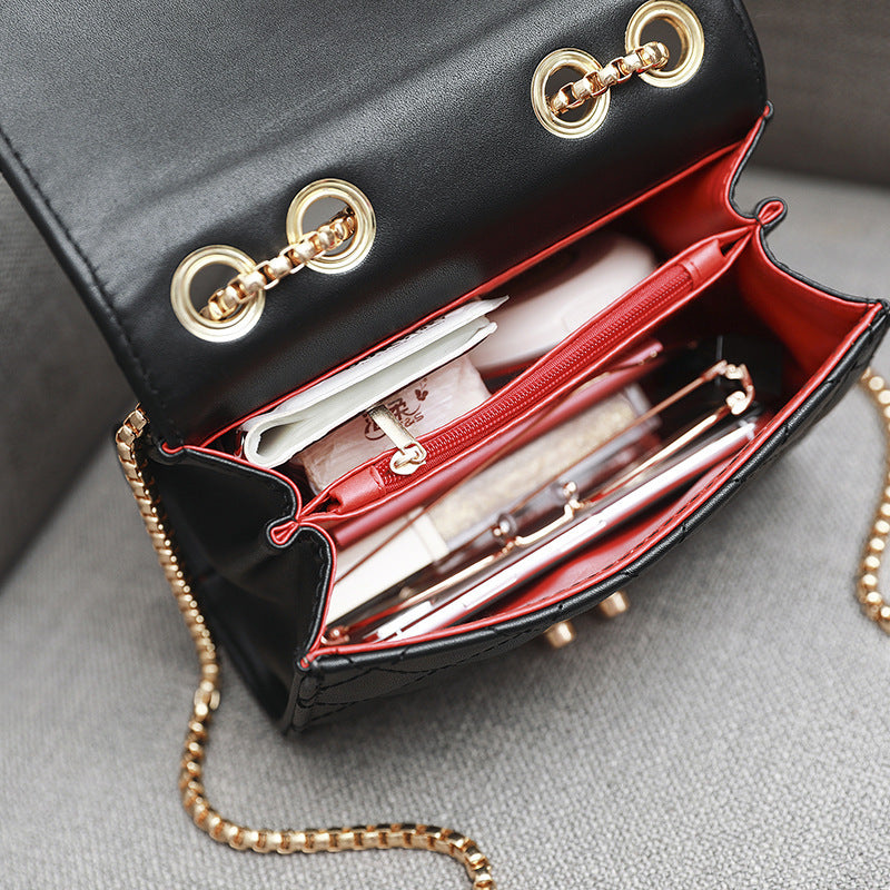 Dames Schoudertas Goudkleurig Ruitpatroon Met Ketting