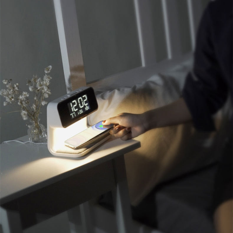 Nachtkastlamp met Draadloze Oplader en Wekker 3-in-1 Multifunctioneel LED Verlichting Touch Dimbaar Wit