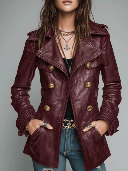 Dames Leren Jas Imitatie Leder Vintage Look