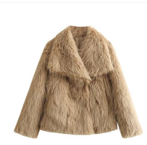 Dames Winterjas Pluche Kort Model met Turn-Down Kraag