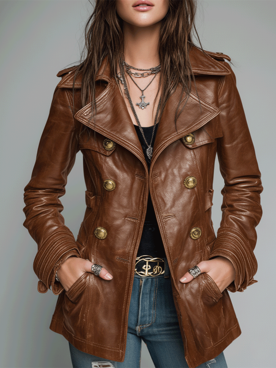 Dames Leren Jas Imitatie Leder Vintage Look