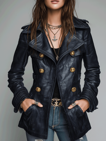 Dames Leren Jas Imitatie Leder Vintage Look