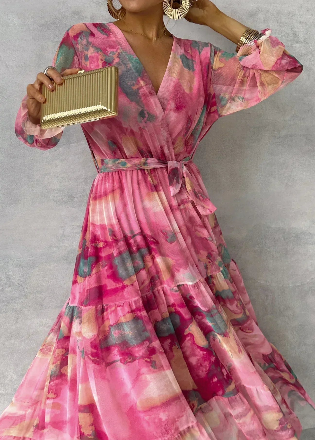 Elegante Jurk met Bloemenprint Lange Avondjurk