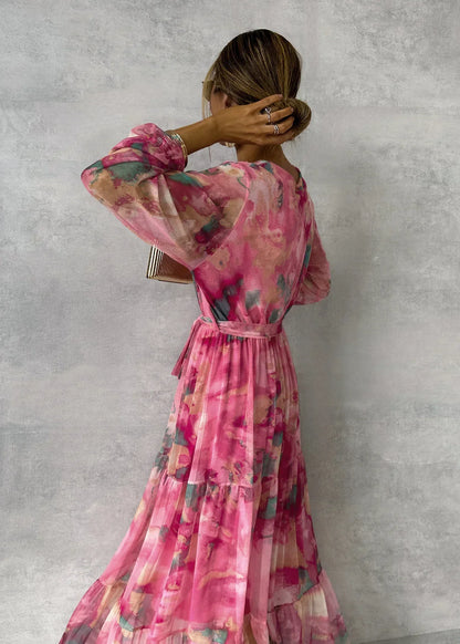 Elegante Jurk met Bloemenprint Lange Avondjurk
