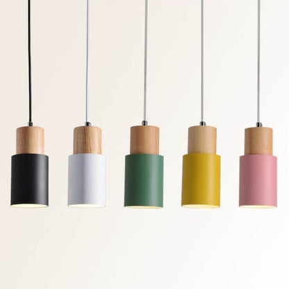 Hanglamp Hout Aluminium Cilinder Kleur E26 120cm Snoer Scandinavisch Woonkamer Eetkamer
