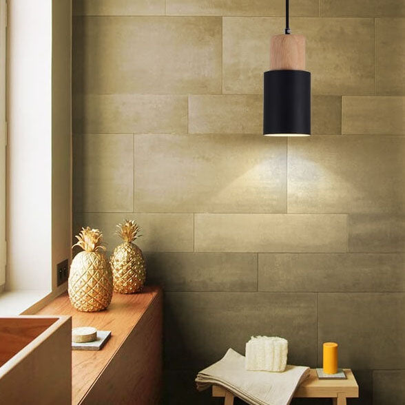 Hanglamp Hout Aluminium Cilinder Kleur E26 120cm Snoer Scandinavisch Woonkamer Eetkamer