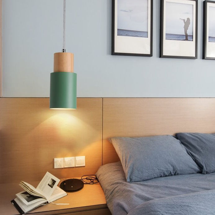 Hanglamp Hout Aluminium Cilinder Kleur E26 120cm Snoer Scandinavisch Woonkamer Eetkamer