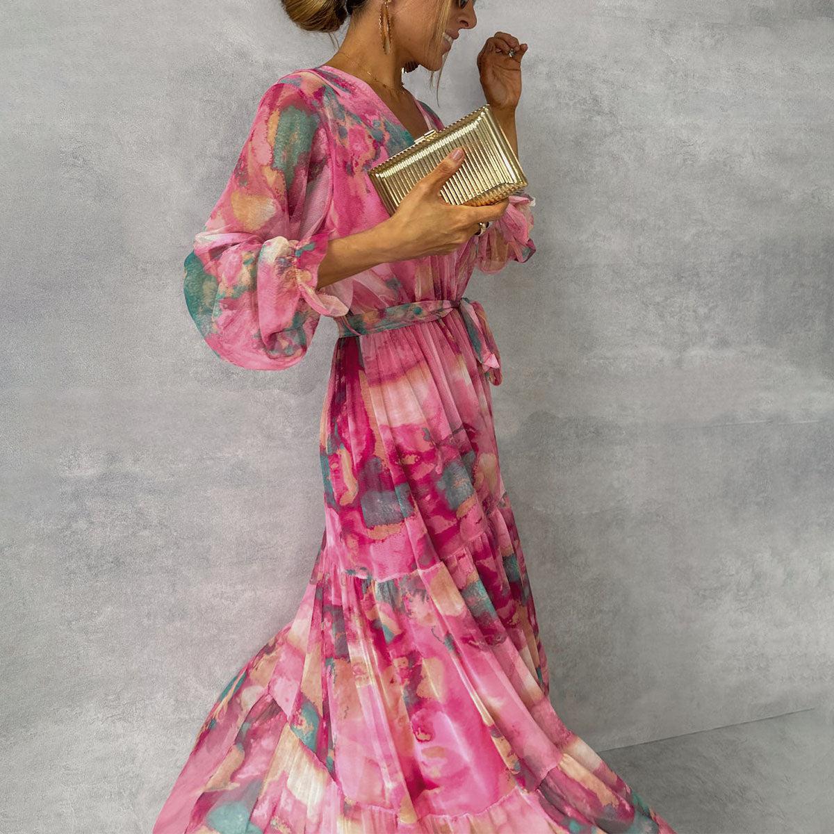 Elegante Jurk met Bloemenprint Lange Avondjurk