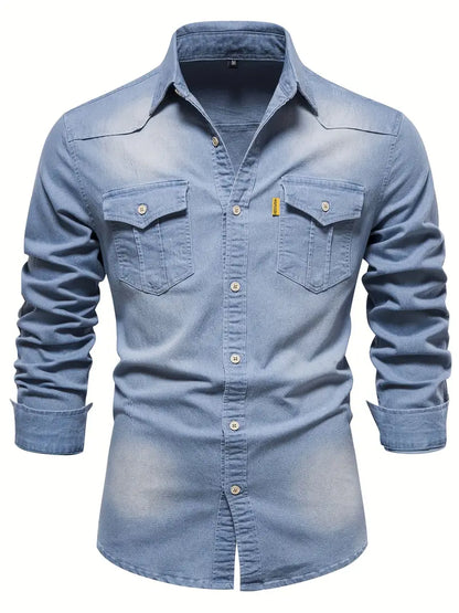 Heren Overhemd Blauwe Denim Casual Kwaliteit