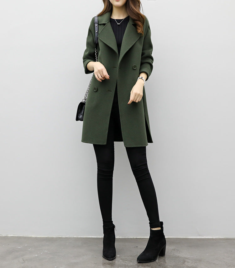 Dames Mantel Wollen Dubbel Geknoopt Stijlvolle Look