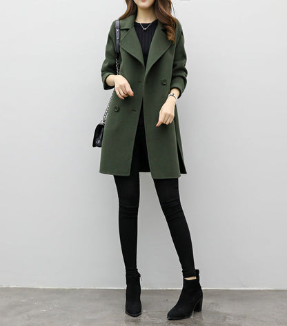 Dames Mantel Wollen Dubbel Geknoopt Stijlvolle Look