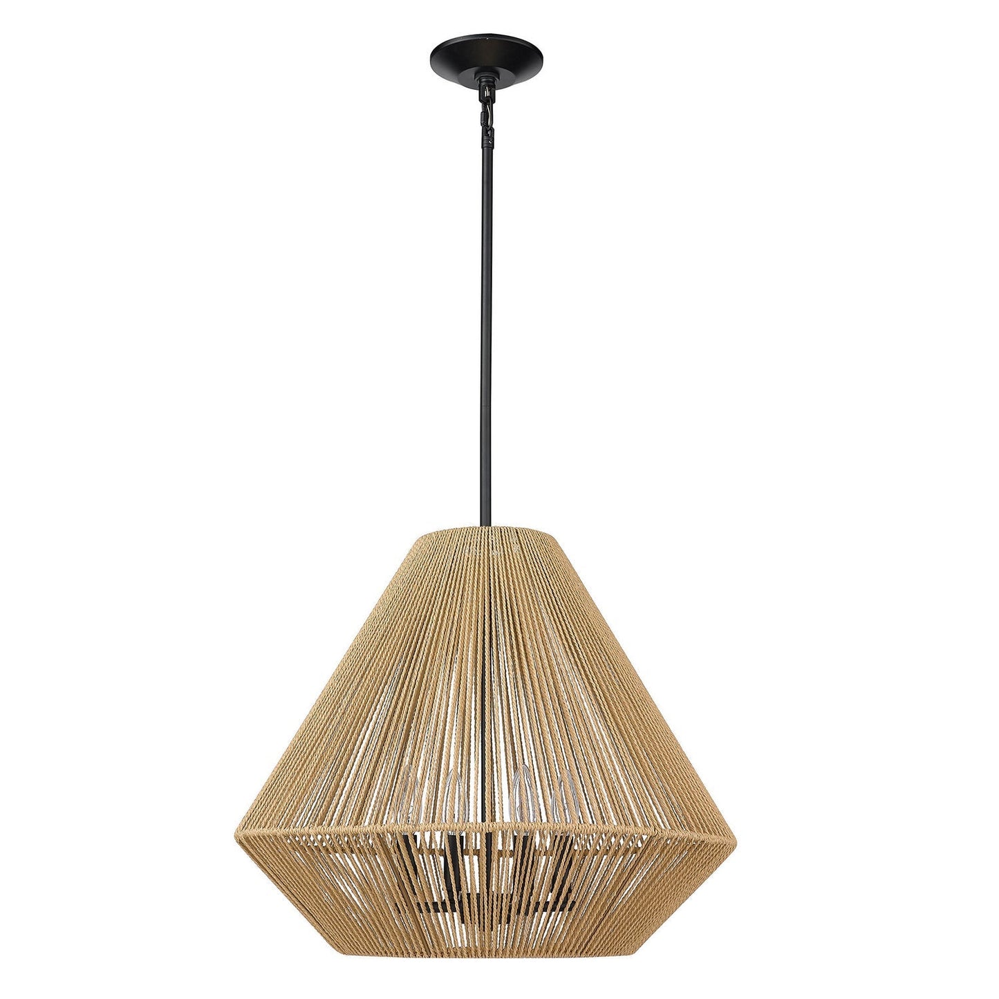 Hanglamp Gevlochten Touw Mat Zwart Staal 53cm Dimbaar E12 Naturel Bohemian Woonkamer