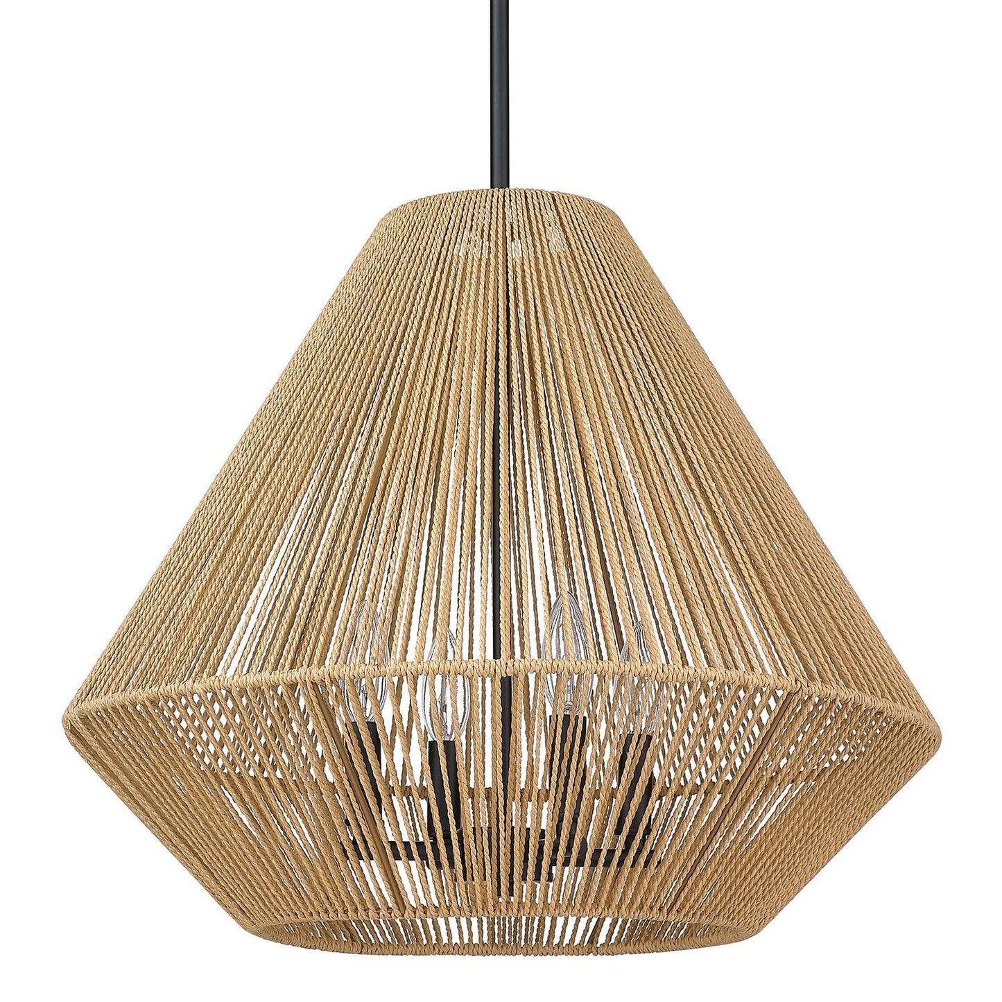 Hanglamp Gevlochten Touw Mat Zwart Staal 53cm Dimbaar E12 Naturel Bohemian Woonkamer