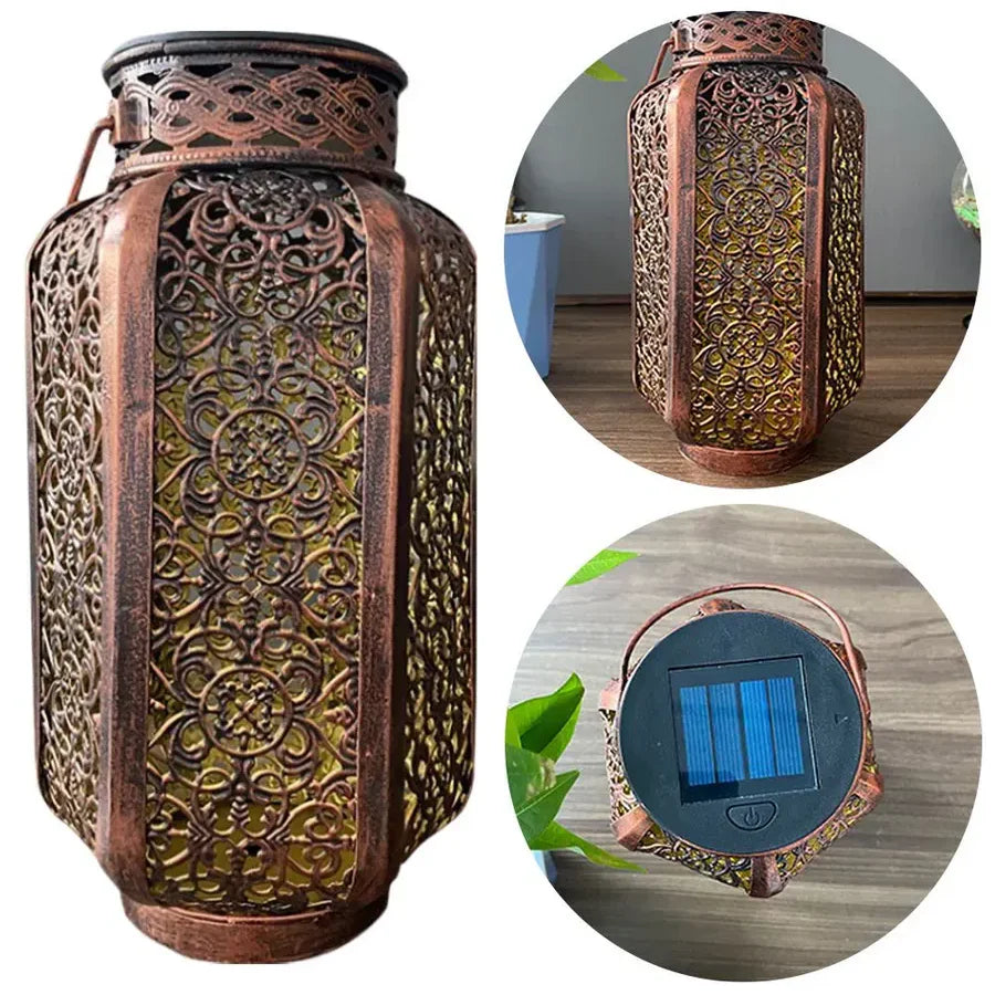 Solar Lantaarn Buiten IJzer Koper Marokkaans Patroon Tuin Terras Balkon IP44 8-10 Uur Zonne-energie Sfeerverlichting