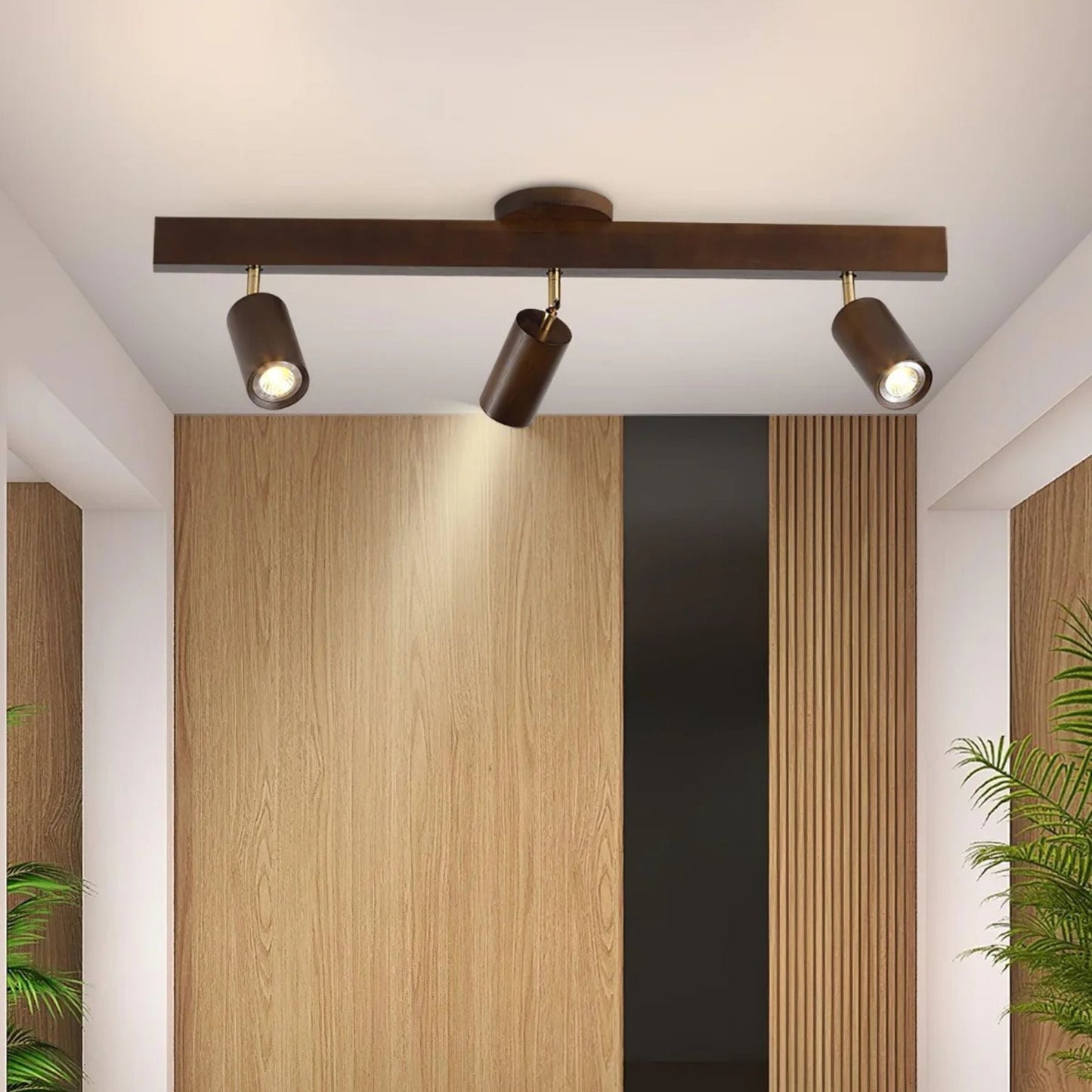 Houten Track Plafondlamp LED Houtlook Goud Verstelbare Spots Woonkamer Keuken Hal Scandinavisch Modern
