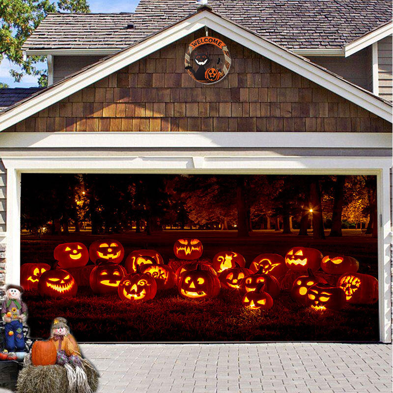 Halloween Garagedeur Decoratie Spookachtige Bedrukking Schaduwdoek Herbruikbaar Horror Sfeer Doek Waterdicht Buiten Feestversiering