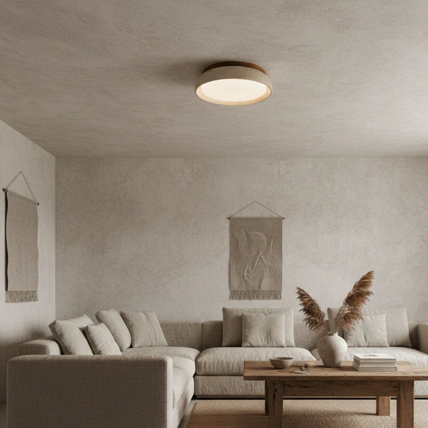 Depiara plafondlamp travertin hout LED 3000K beige plafondverlichting woonkamer slaapkamer hal badkamer modern minimalistisch