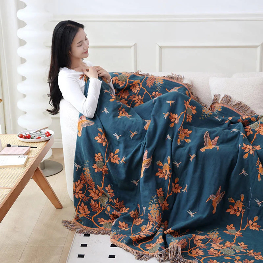 Meerlaagse Gazen Katoenen Plaid met Kwasten en Jacquardpatroon voor Bed en Bank