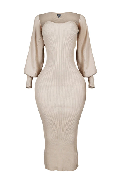 Midi Jurk Lange Mouwen voor Vrouw Zwart Elegante Stijl
