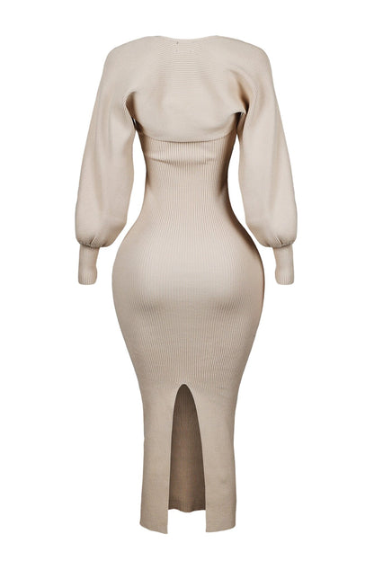 Midi Jurk Lange Mouwen voor Vrouw Zwart Elegante Stijl