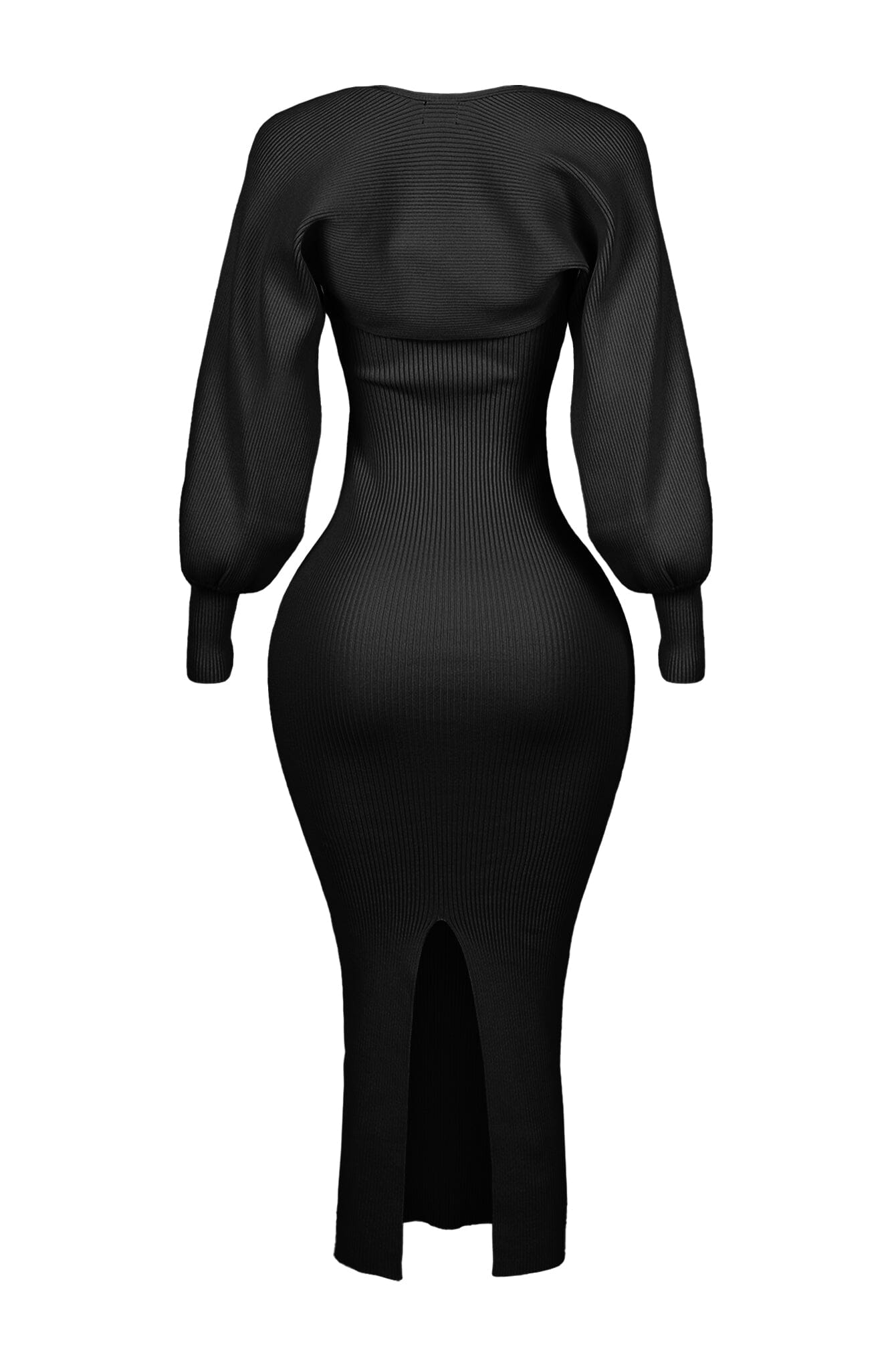 Midi Jurk Lange Mouwen voor Vrouw Zwart Elegante Stijl
