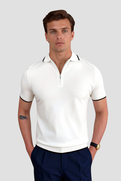 Herenshirt Poloshirt met Rits en Contrasterende Kraag wordt: 
Herenshirt Poloshirt Met Rits En Contrasterende Kraag Modern Design