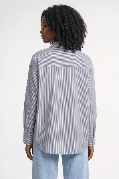 Dames Blouse Gestreept met Strikdetail en Staande Kraag