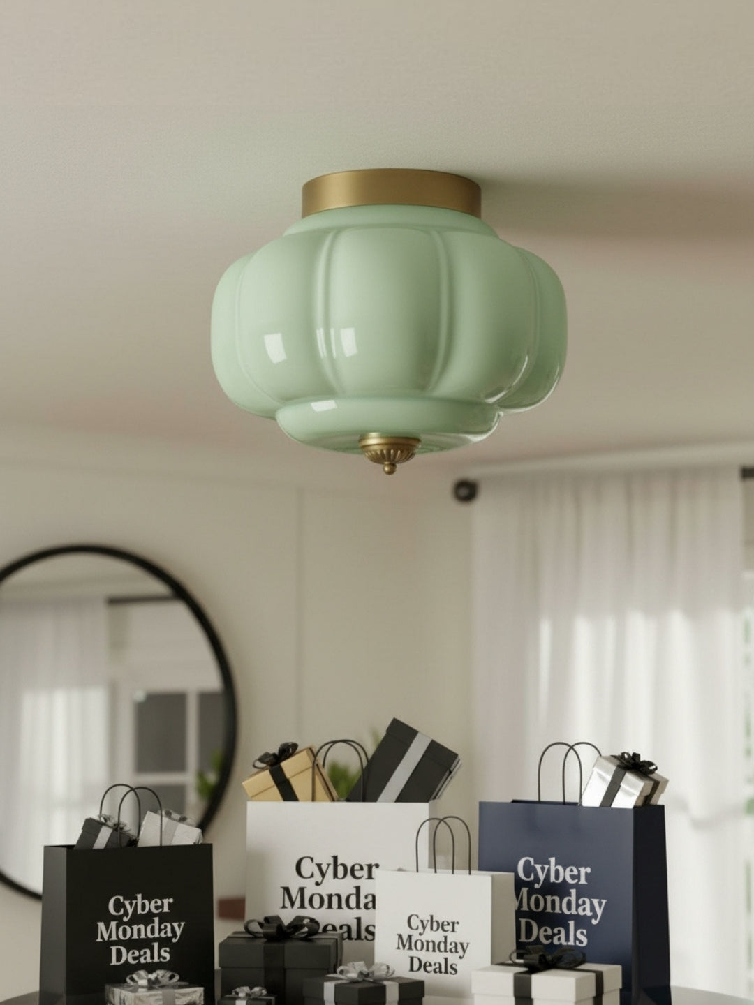 Retro Plafondlamp met Melkglazen Kap – Verfijnde Semi-Flush Mount Verlichting voor Moderne Interieurs