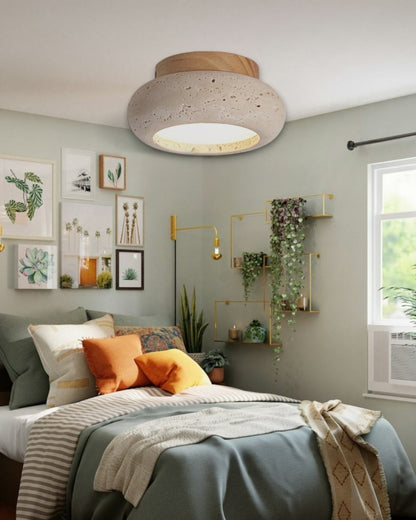 Plafondlamp acryl natuurtinten walnoot beige woonkamer slaapkamer gang warm licht diffuus elegant Scandinavisch design modern minimalisme interieur verlichting