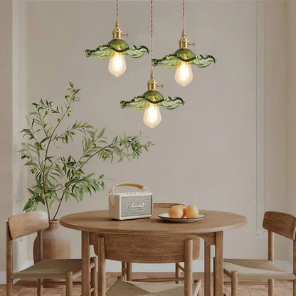 Hanglamp Glas E27 23cm Groen Messing Bloemvorm Eettafel Slaapkamer Retro Verlichting Vintage Hanglamp