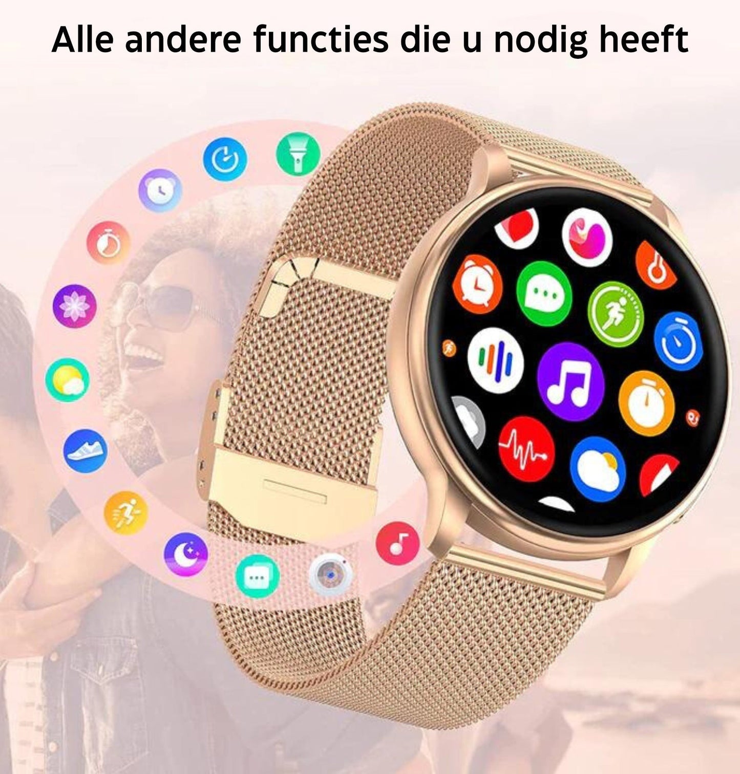 Smartwatch Dames met Hartslagmeter en Belfunctie — Fitness Tracker Bluetooth Stappenteller Slaapmonitoring Bloedzuurstofmeting