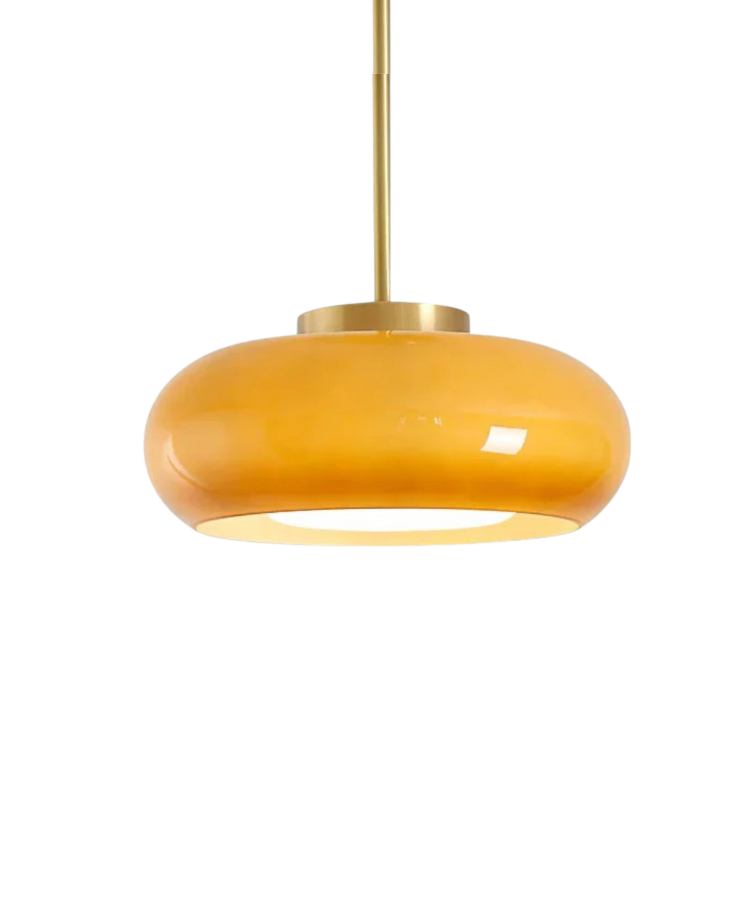 Moderne Plafondlamp Met Gouden Frame En Glazen Kap In Amber Of Wit 3000K Warm Licht