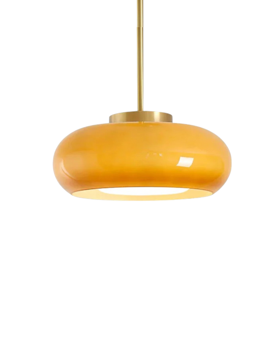 Moderne Plafondlamp Met Gouden Frame En Glazen Kap In Amber Of Wit 3000K Warm Licht