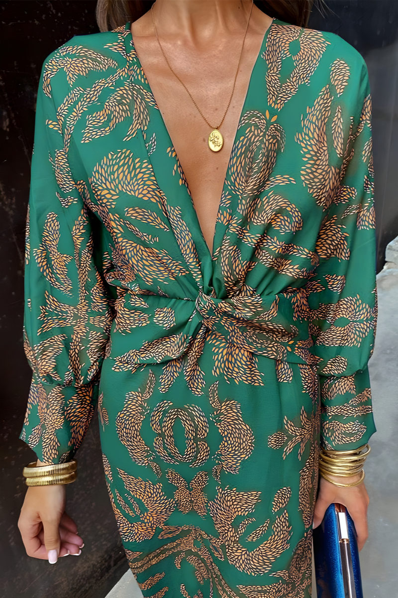 Maxi Jurk voor Dames met V-Hals en Knoopdetails