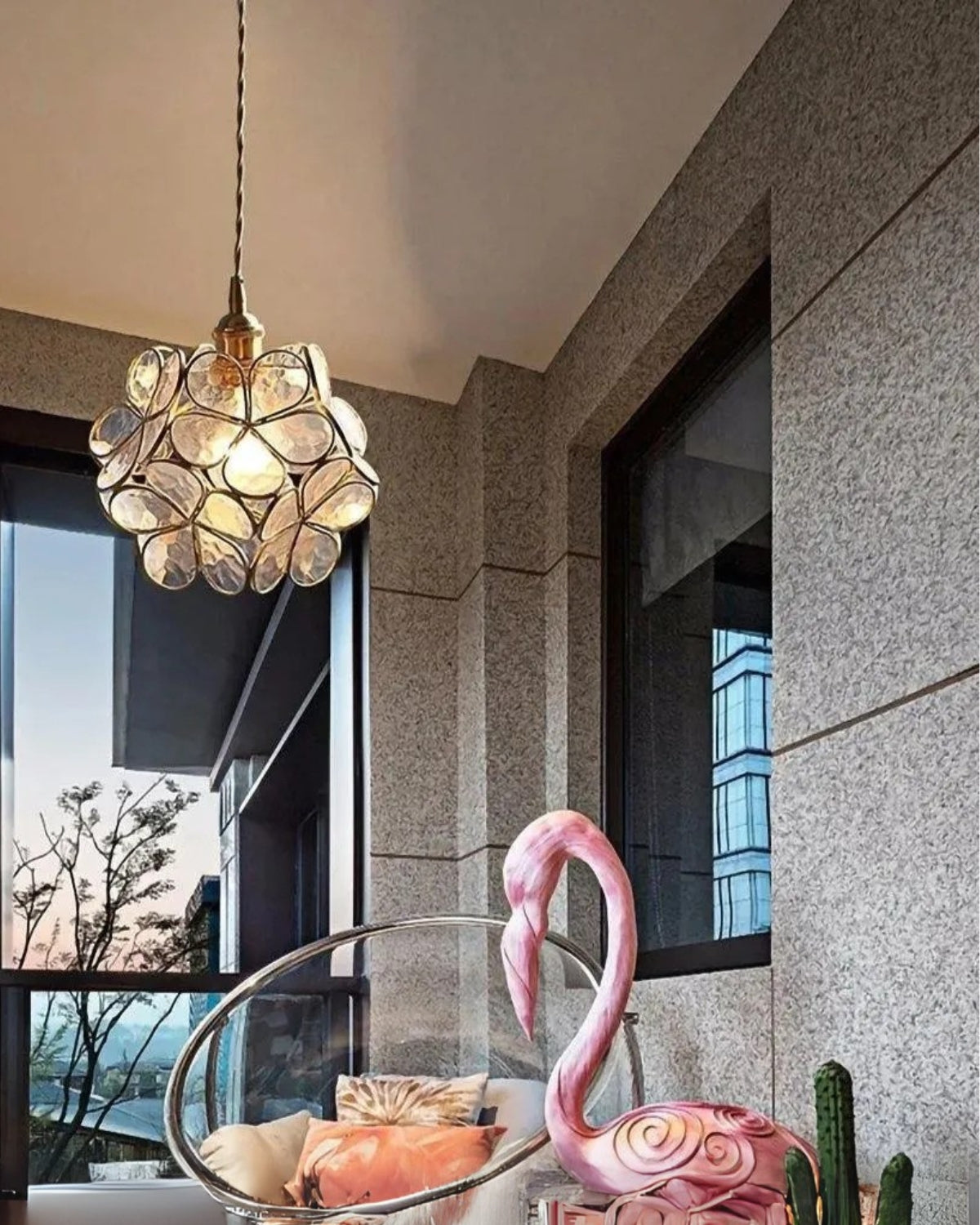 Handgemaakte Hanglamp met Acryl Bloem en IJzeren Frame Transparant Roze Blauw Beige voor Eetkamer Woonkamer Slaapkamer