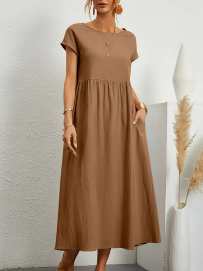 Zwarte Linnen Jurk Elegante O-Hals Vrouwelijk Design