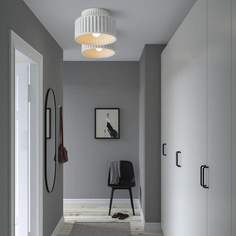 Plafondlamp Geribbeld Resin E27 Wit Compact Modern Interieur Woonkamer Keuken Slaapkamer Retro Design Plafonnière