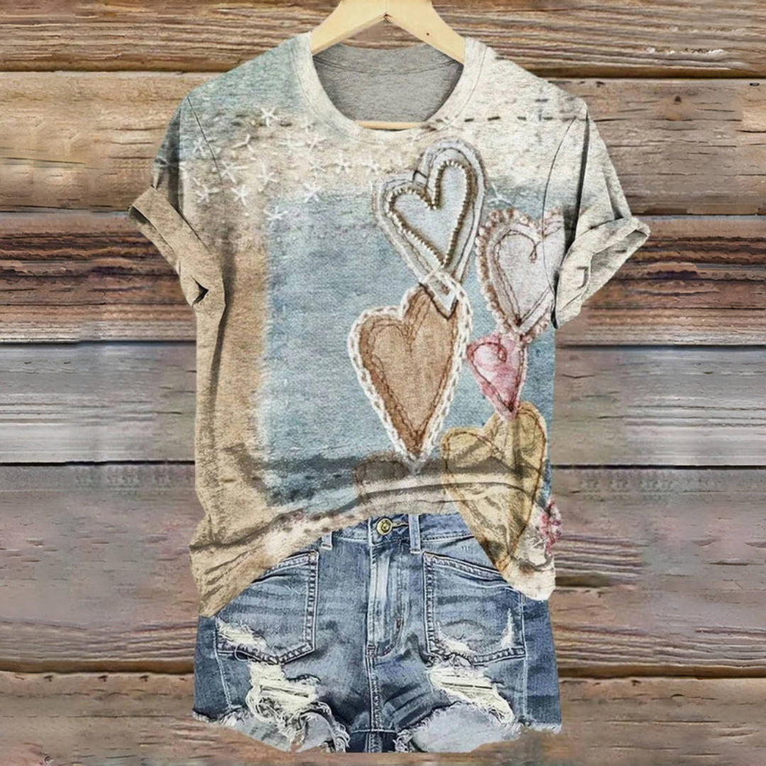 Dames T-shirt Katoen Sweetheart Hals Slim Fit - StudioMarella