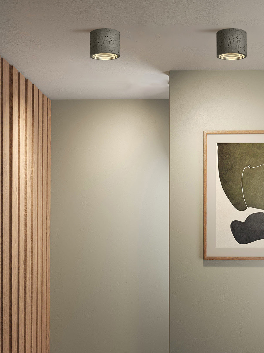Cilindrische plafondlamp van travertijn – LED verlichting voor moderne interieurs