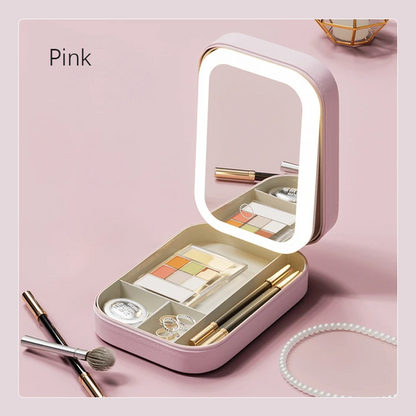 LED Make-up Organizer Box met Spiegel en 3 Lichtinstellingen – Reiskoffer voor Cosmetica