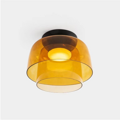 Design Glazen Plafondlamp met Gelaagde Structuur — Elegant Lichtspel voor Eetkamer, Woonkamer en Slaapkamer