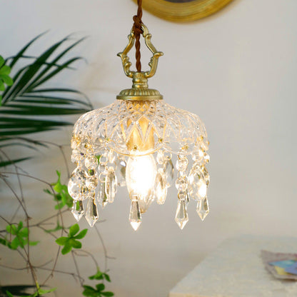 Kristallen Hanglamp Koper E14 Vintage Bloem K9 Kristal Glas Slaapkamer Hal Entree Romantisch Pendellamp Antiek