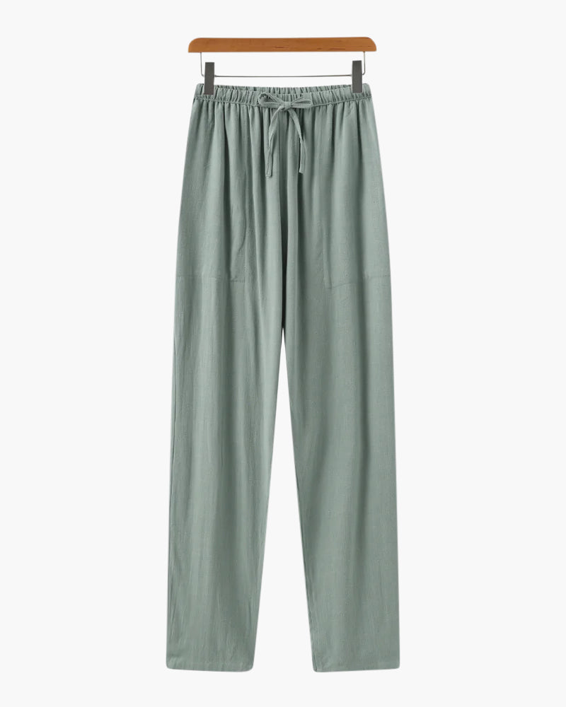Linnen Broek Heren ZomerSlim Fit Lichtbruin Met Koord