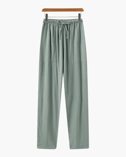 Linnen Broek Heren ZomerSlim Fit Lichtbruin Met Koord